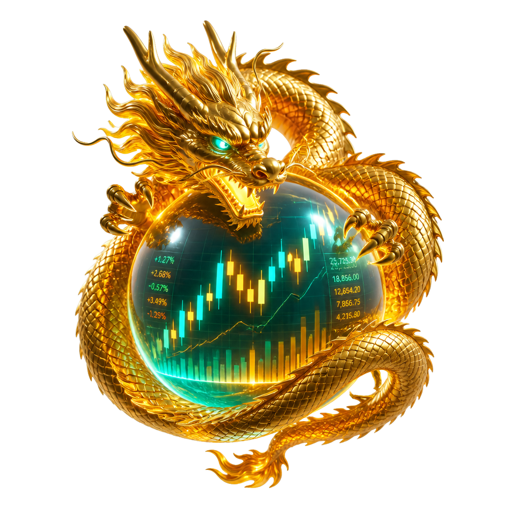 Golden dragon coiled around a market data orb representing Global Reserve platform research